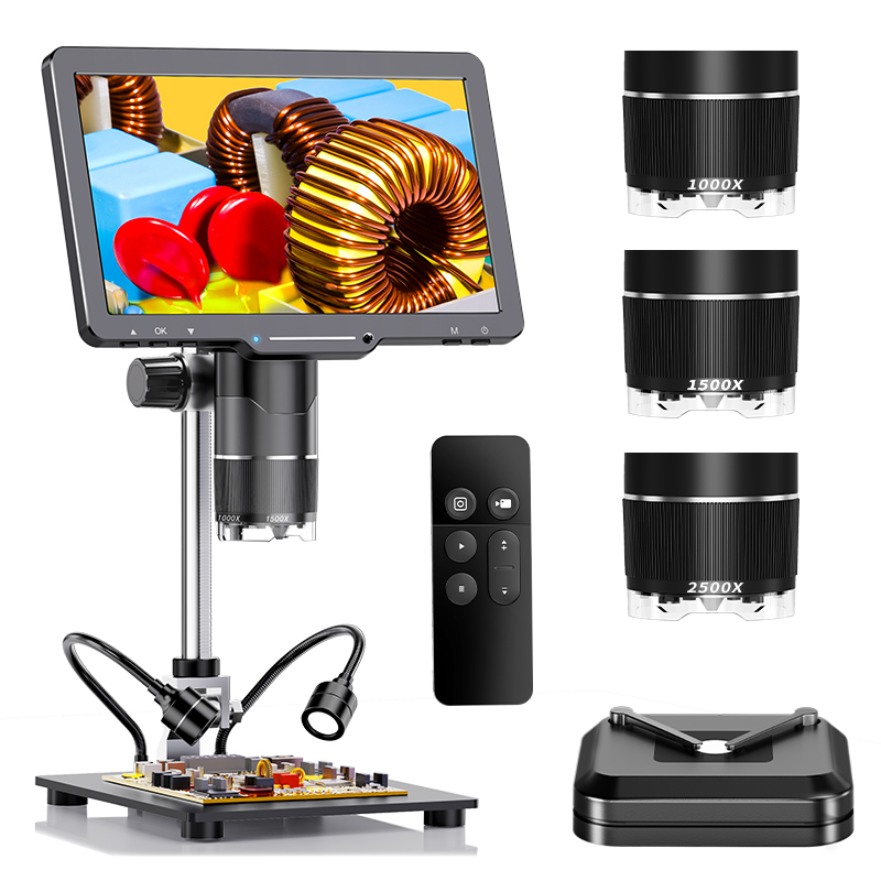 Diy Microscope For Electronics Repair - HDMIデジタル顕微鏡カメラ,ビデオカメラ,DIYエレクトロニクス,電話修理,はんだ付けツール,2500x,3レンズ,2K, 10.1インチIPSスクリーン