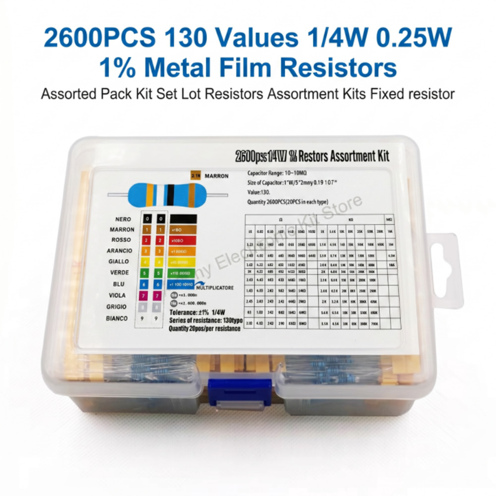2600個入り金属皮膜抵抗器詰め合わせパック 130種類 1 - Diy Electronics Components Kit のレビューと価格
