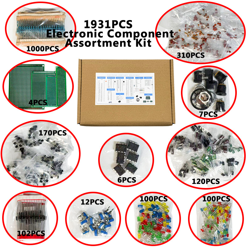1900個入り電子部品キット コンデンサ、抵抗器、トランジス - Diy Electronics Components Kit のレビューと価格